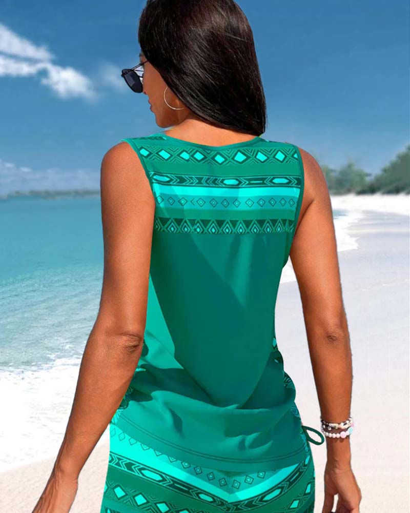 Radosława - Tankini z geometrycznym nadrukiem i dekoltem w serek