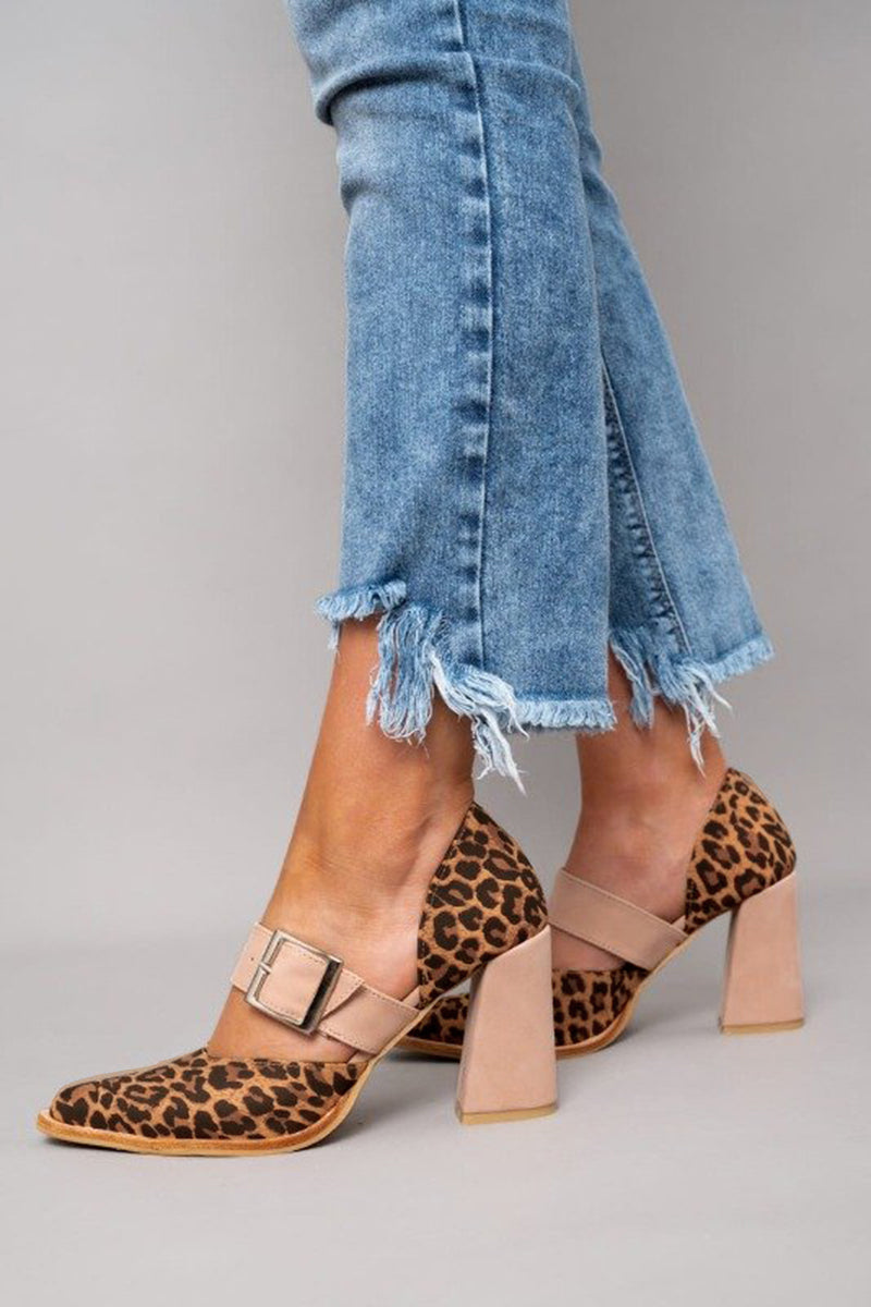 Inaria - Leopard print suede sandals with a stable heel