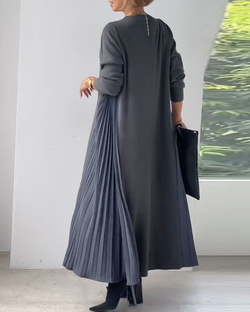 Viviana - Elegancka, długorękawowa, plisowana sukienka pulowerem