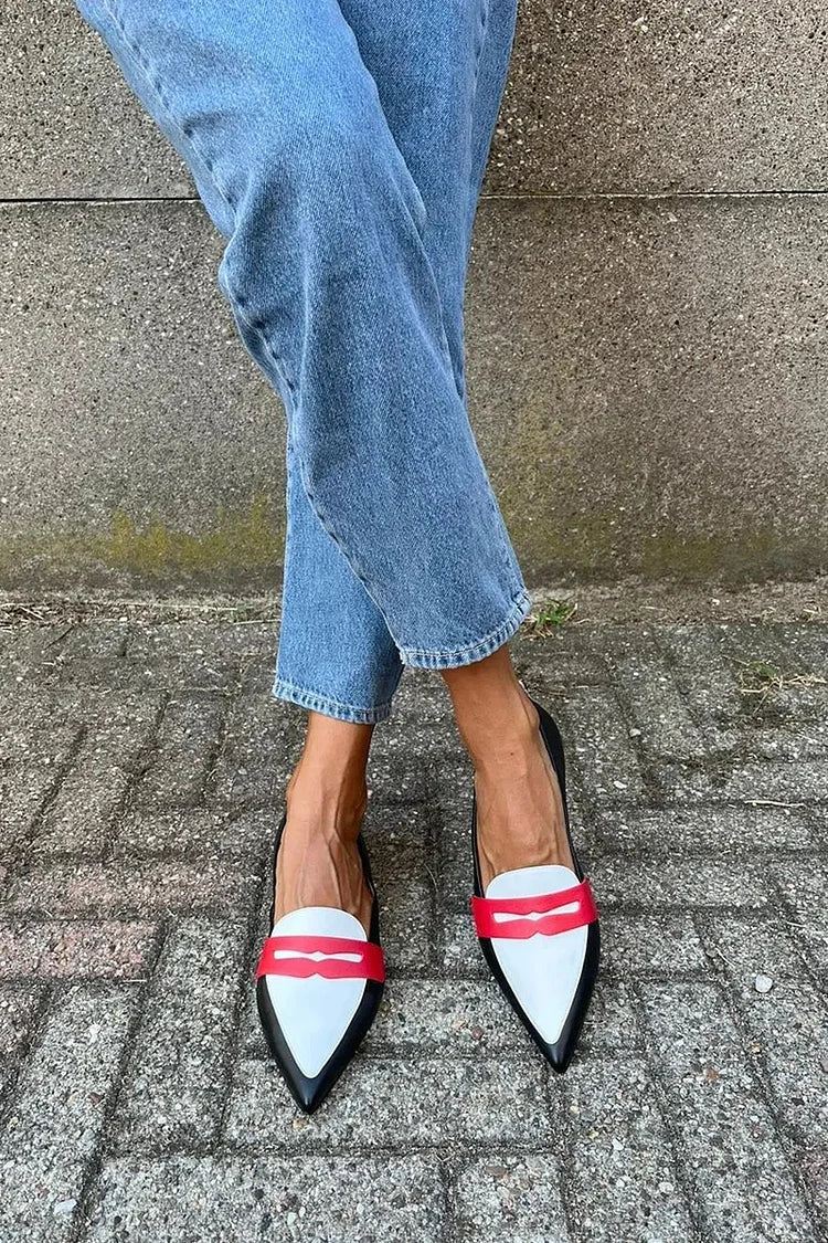 Ivelina - Patchworkowe loafersy z klamrą w stylu colourblock