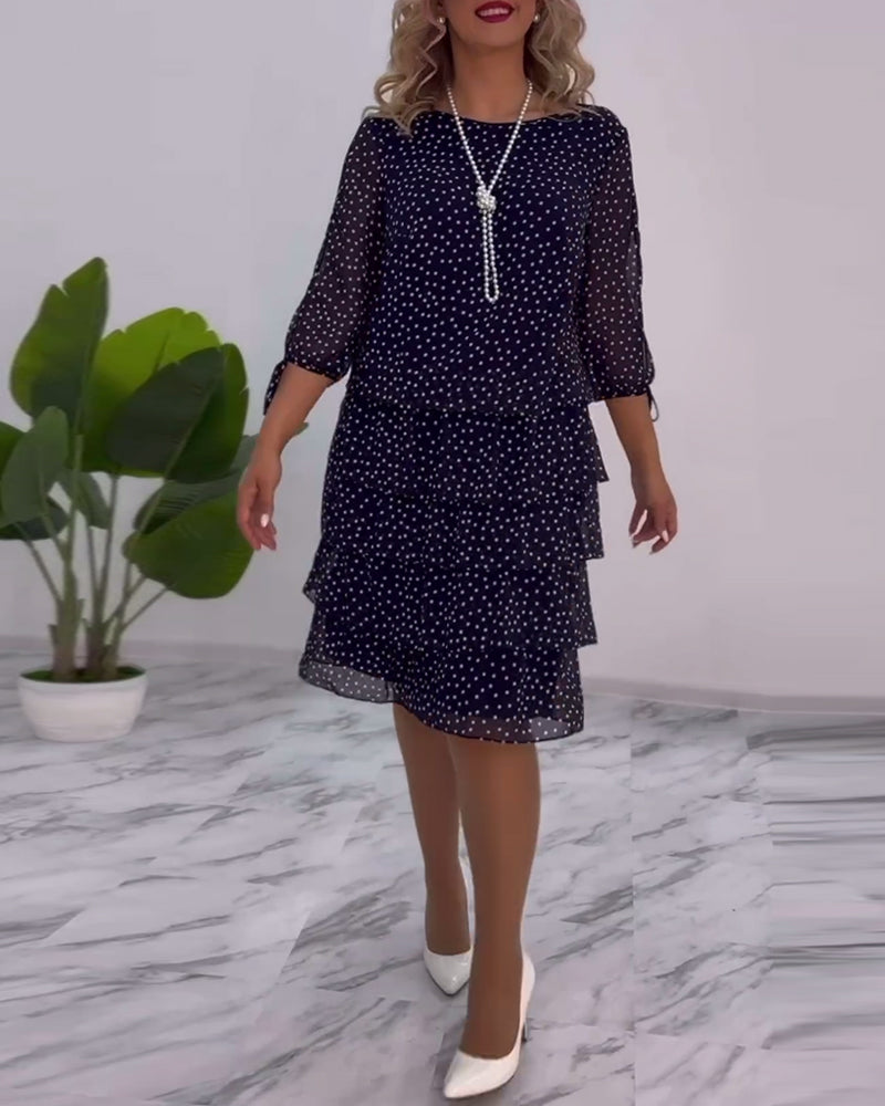 Fleur - Elegancka sukienka nadruk kropki