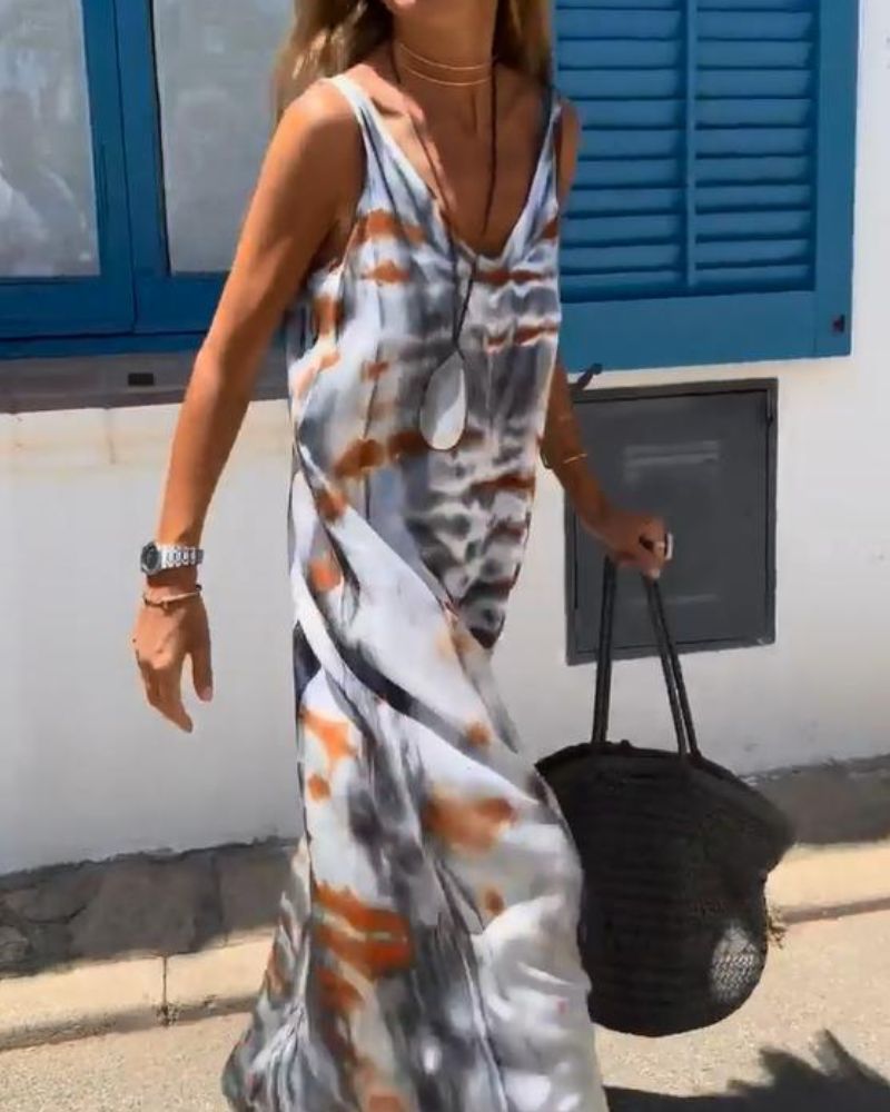 Celestyna – Sukienka bez rękawów z nadrukiem tie-dye