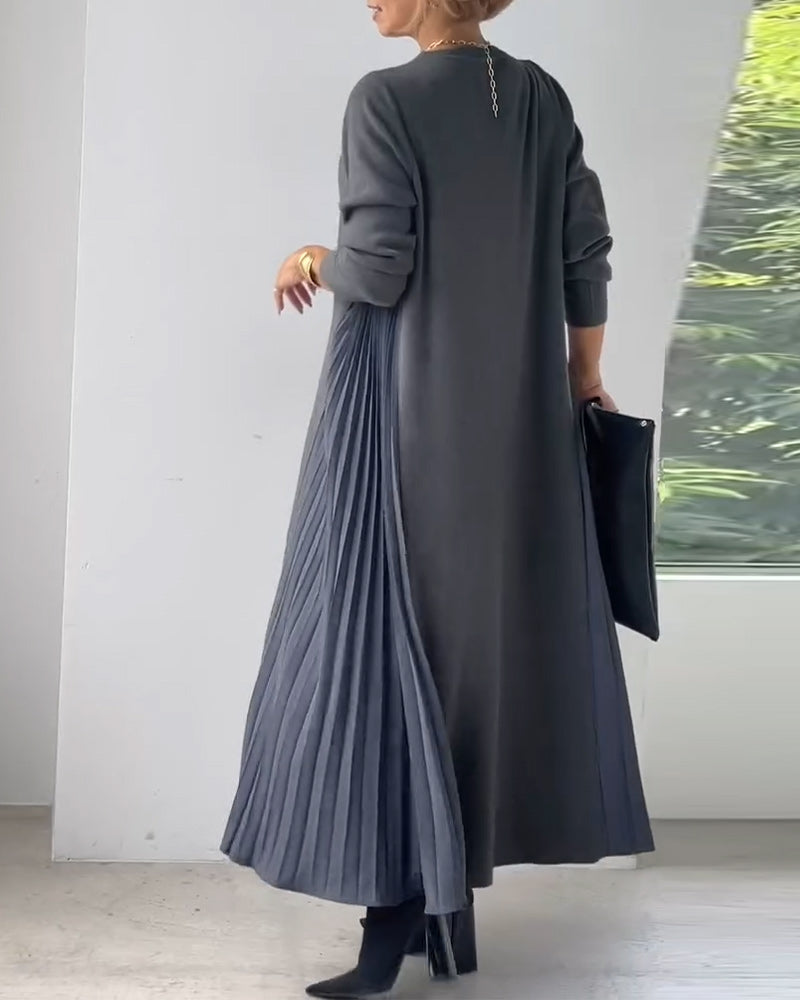 Viviana - Elegancka, długorękawowa, plisowana sukienka pulowerem