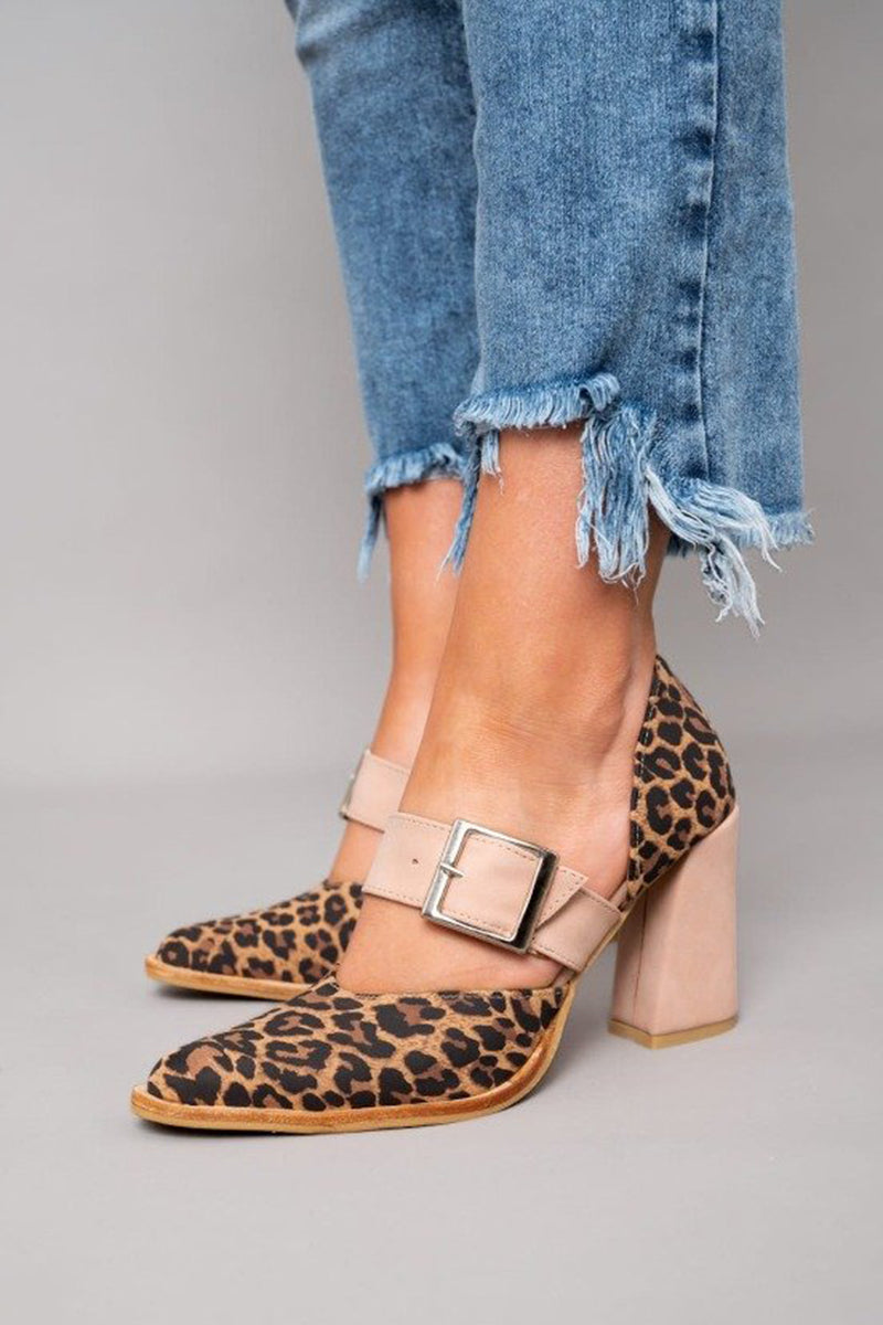 Inaria - Leopard print suede sandals with a stable heel