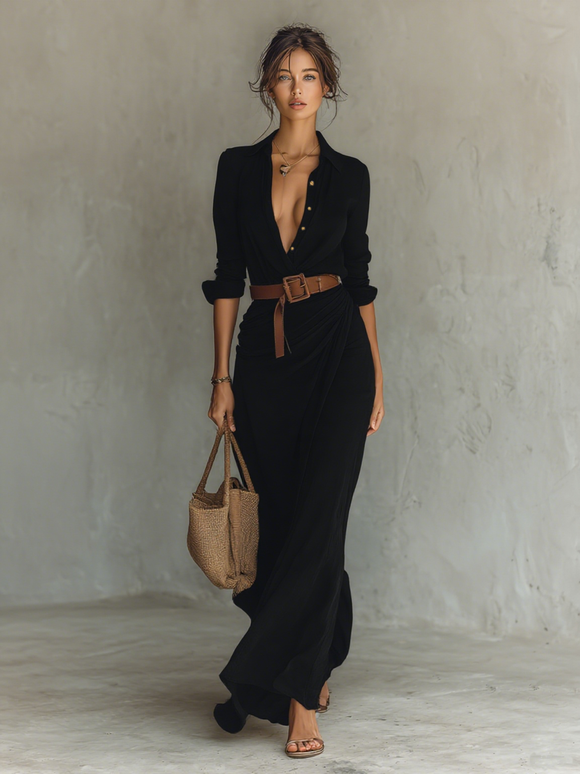Zephyrine – Elegancka sukienka maxi z kołnierzykiem