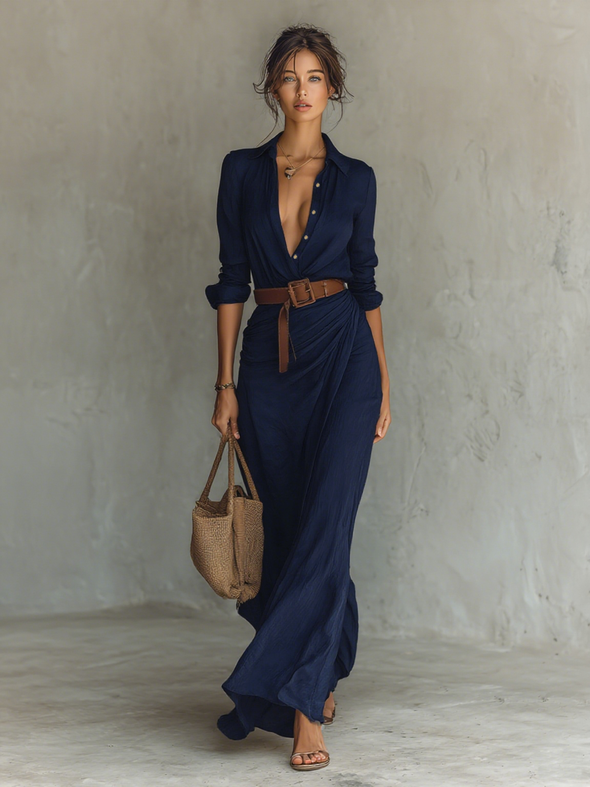 Zephyrine – Elegancka sukienka maxi z kołnierzykiem