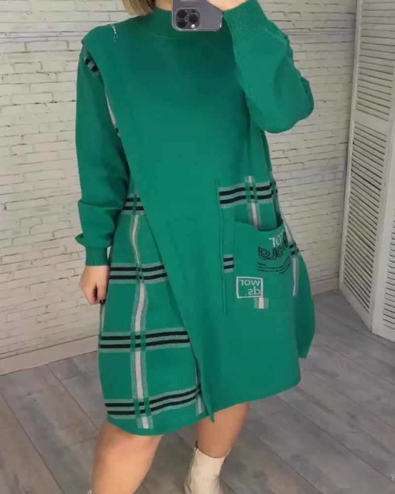 Vera - Nowa dzianinowa sukienka z nadrukiem