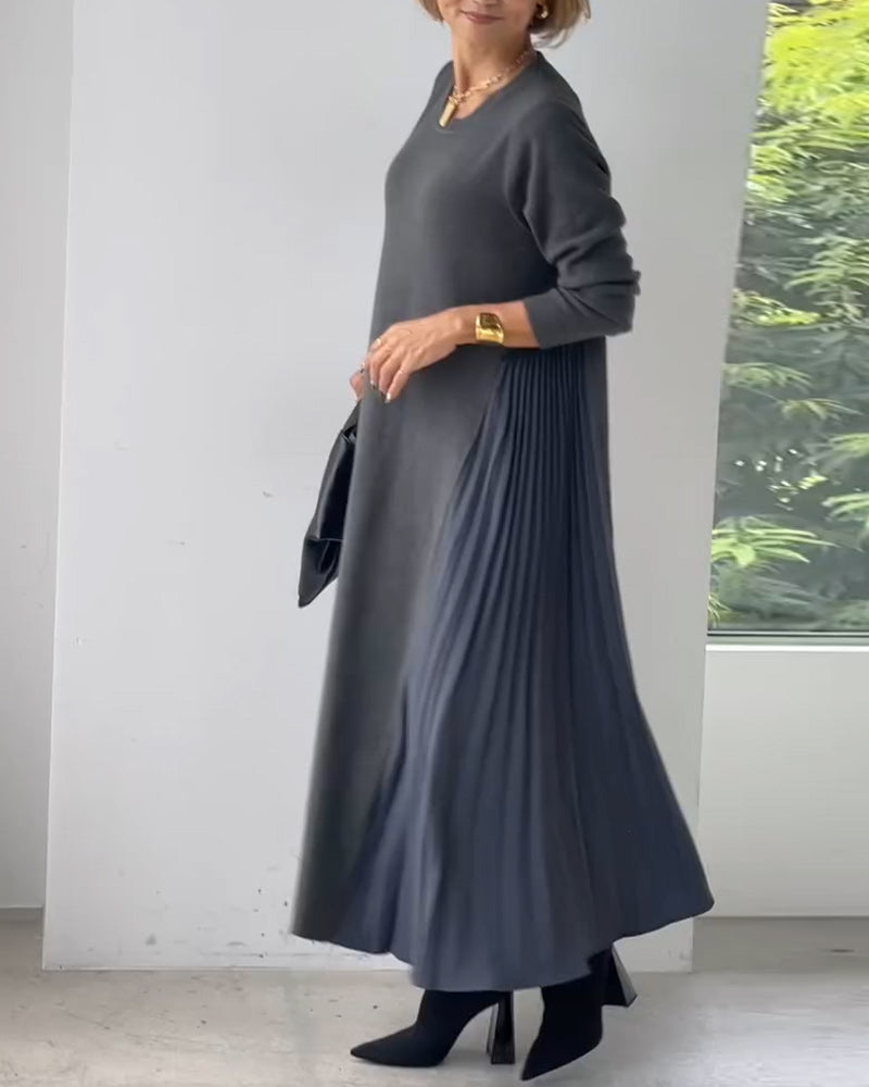 Viviana - Elegancka, długorękawowa, plisowana sukienka pulowerem