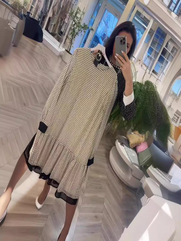 Loretta - Wysokiej jakości bawełniana elegancka sukienka w kropki