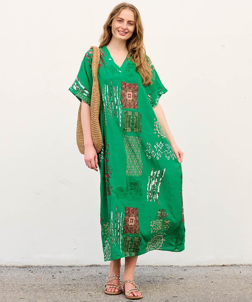 Mira - Sukienka typu kaftan z kieszeniami do noszenia na co dzień