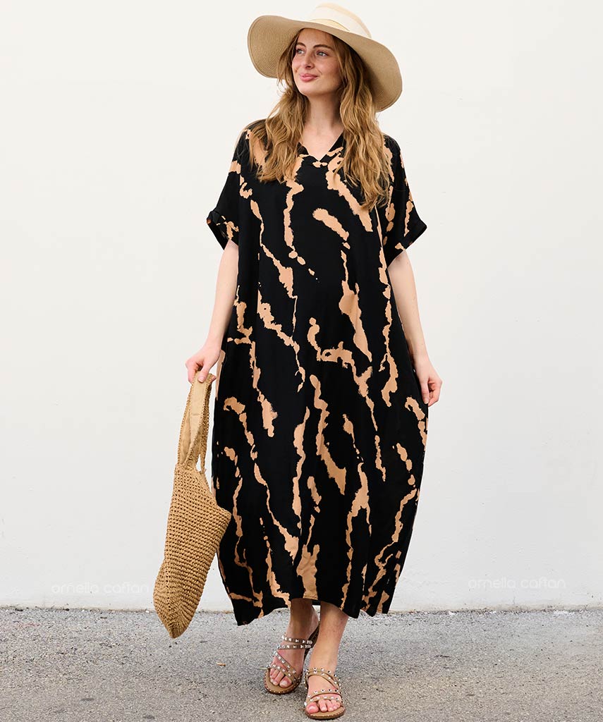 Sela - Sukienka typu kaftan z kieszeniami do noszenia na co dzień
