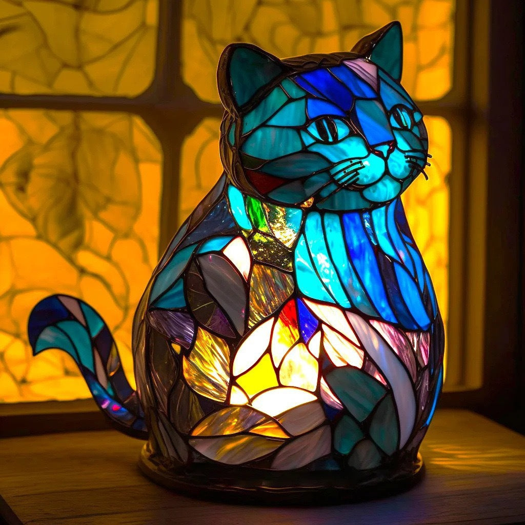 Azor - Lampa witrażowa Magisk w kształcie kot