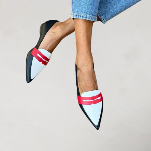 Ivelina - Patchworkowe loafersy z klamrą w stylu colourblock