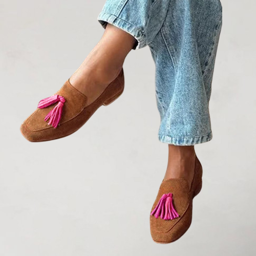 Dalenka - Brązowe loafersy z kwadratowym noskiem i elementami w stylu colourblock
