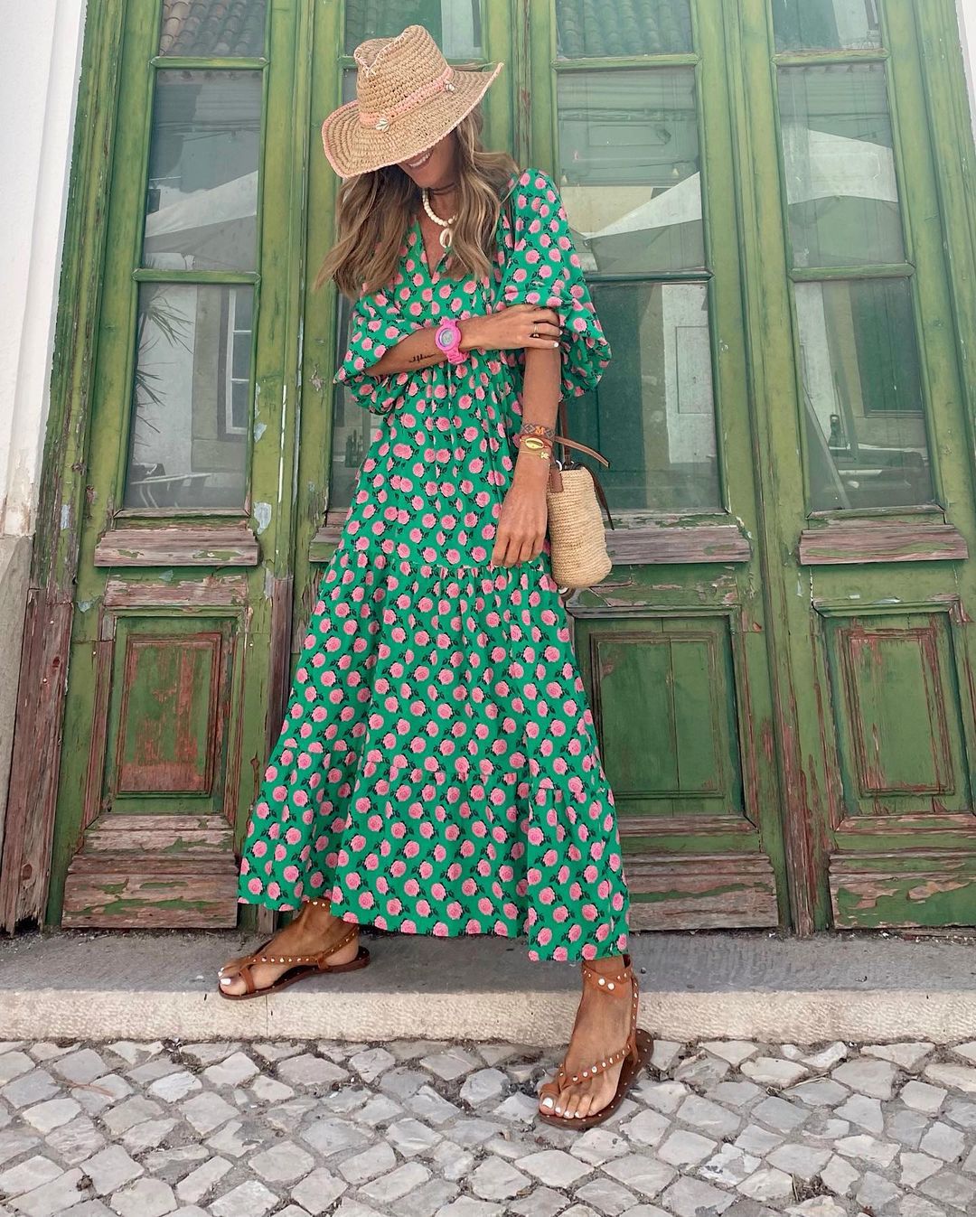 Velaria – Letnia sukienka boho maxi z dekoltem w serek