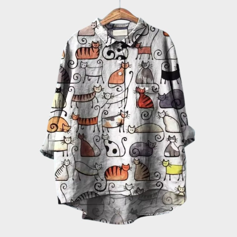 Kalinka - Bluzka oversize ze stylizowanymi kotami i wyjątkowym komfortem na co dzień