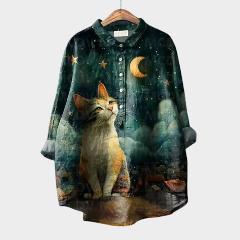 Wenara - Bluzka oversize z akwarelowymi kotami i radosnym komfortem na każdą chwilę