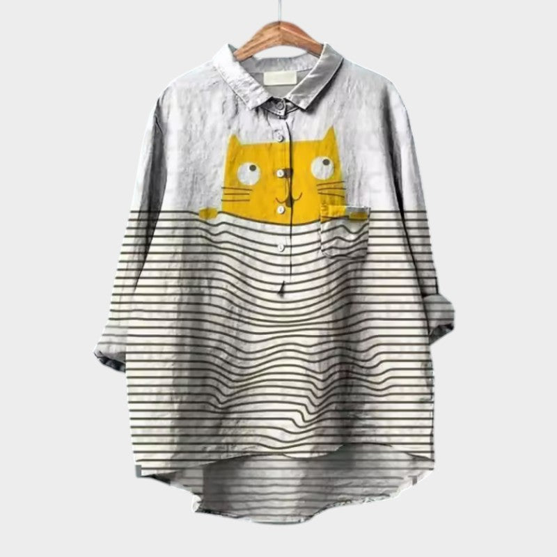 Wenara - Bluzka oversize z akwarelowymi kotami i radosnym komfortem na każdą chwilę