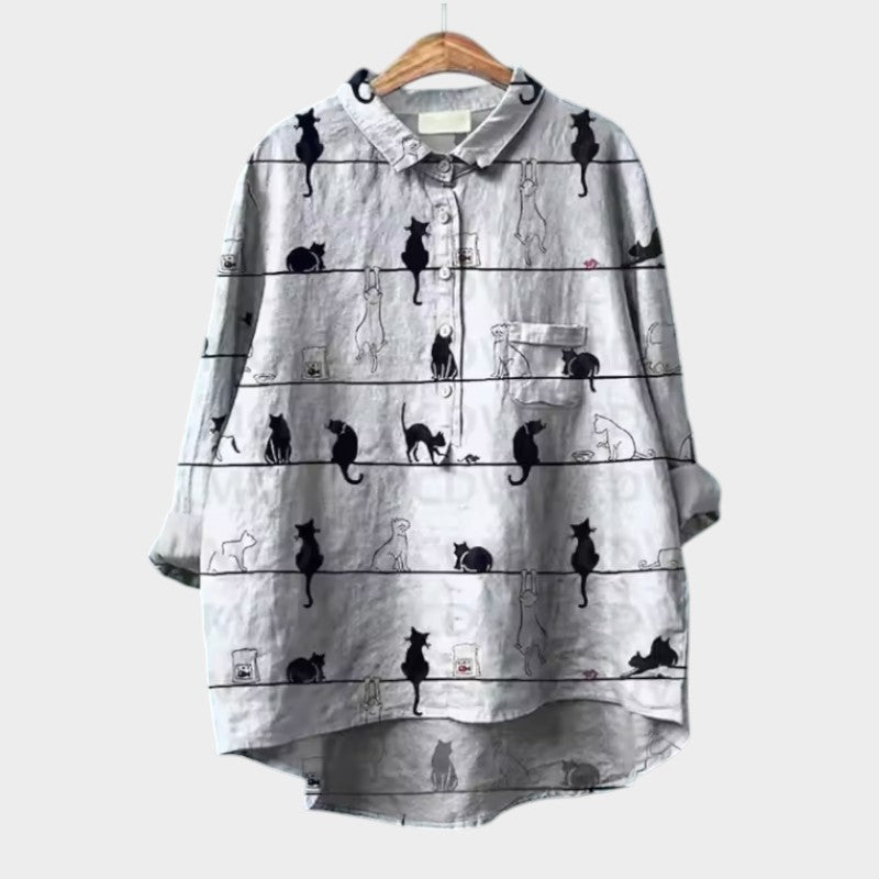 Wenara - Bluzka oversize z akwarelowymi kotami i radosnym komfortem na każdą chwilę