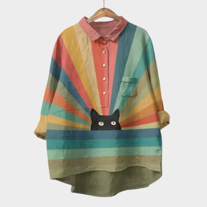 Wenara - Bluzka oversize z akwarelowymi kotami i radosnym komfortem na każdą chwilę
