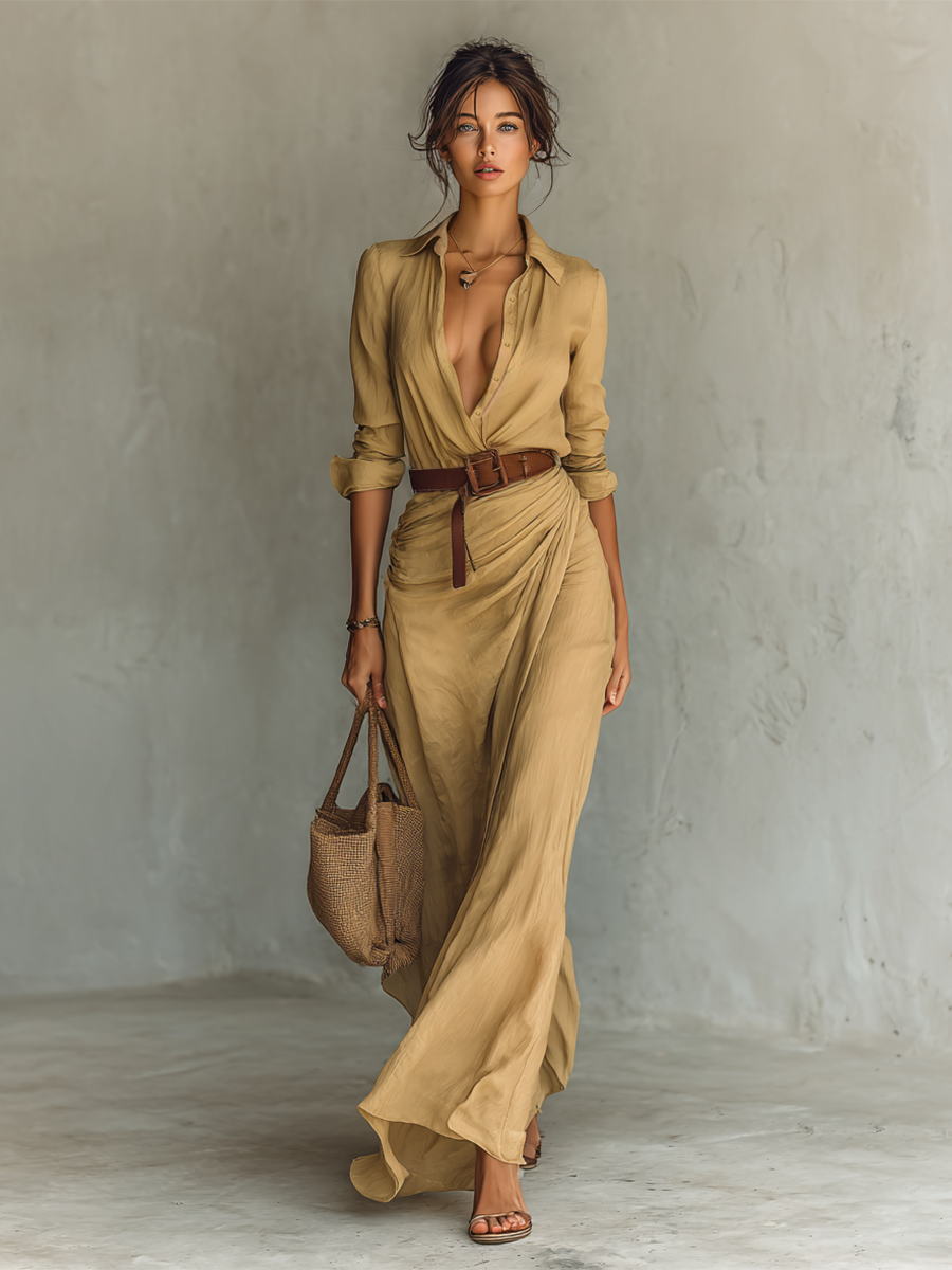 Zephyrine – Elegancka sukienka maxi z kołnierzykiem