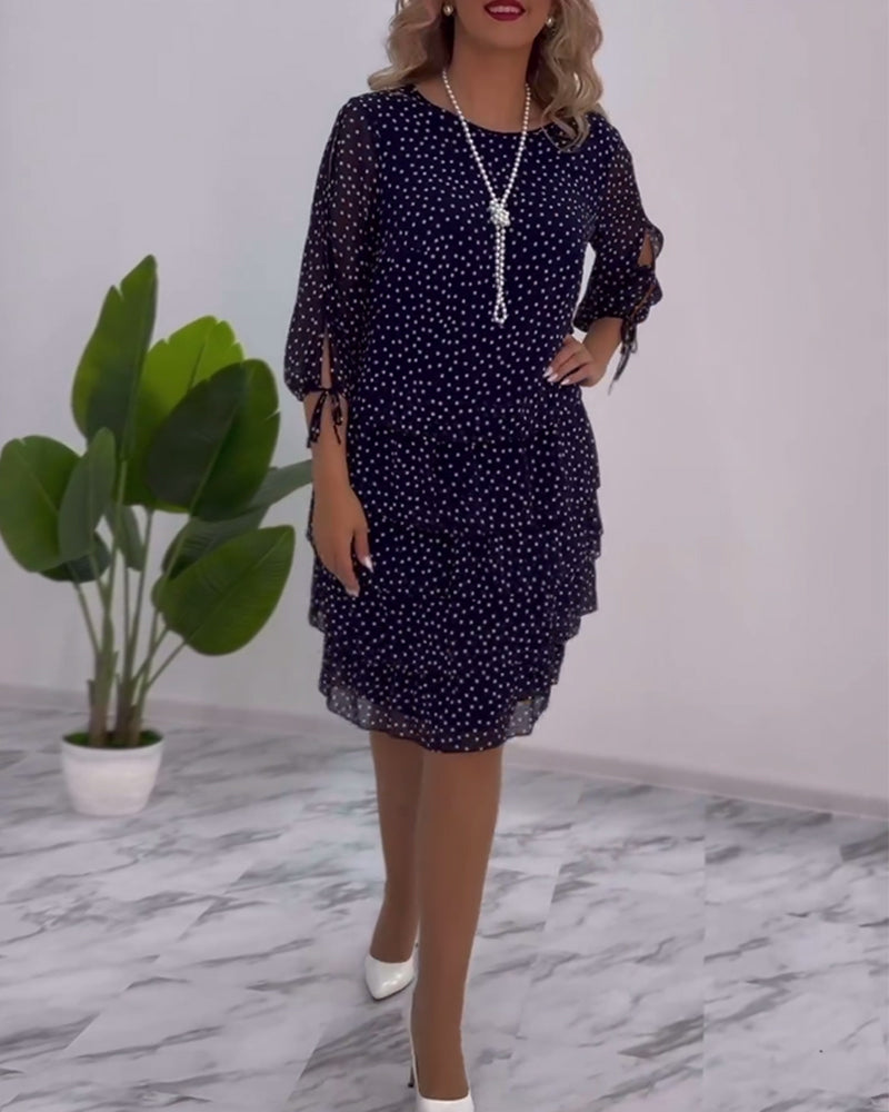 Fleur - Elegancka sukienka nadruk kropki