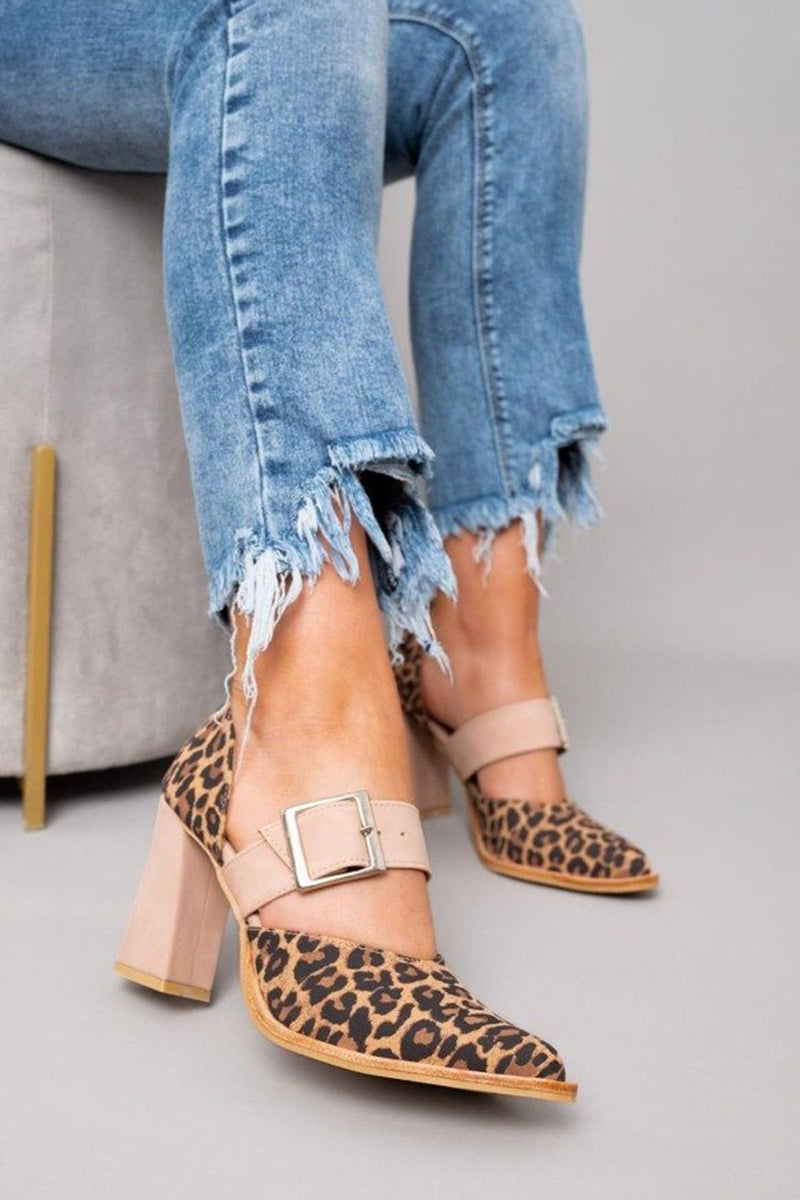 Inaria - Leopard print suede sandals with a stable heel
