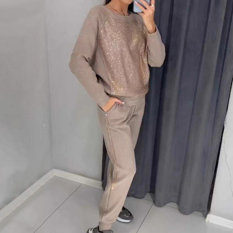 Giada - Dwuczęściowy zestaw bluza ze strasami i spodnie na co dzień dla kobiet