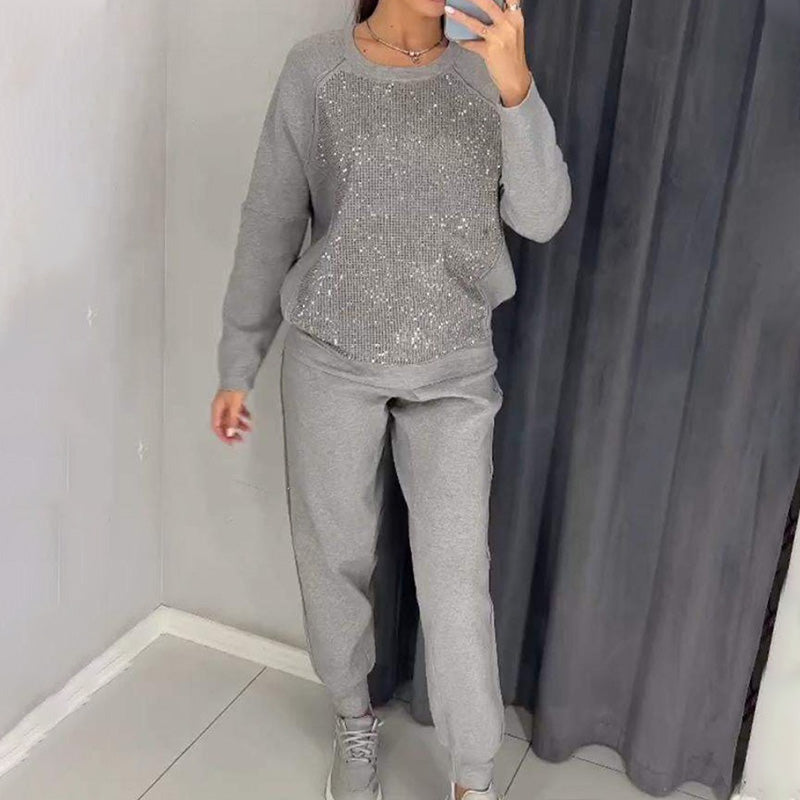 Giada - Dwuczęściowy zestaw bluza ze strasami i spodnie na co dzień dla kobiet