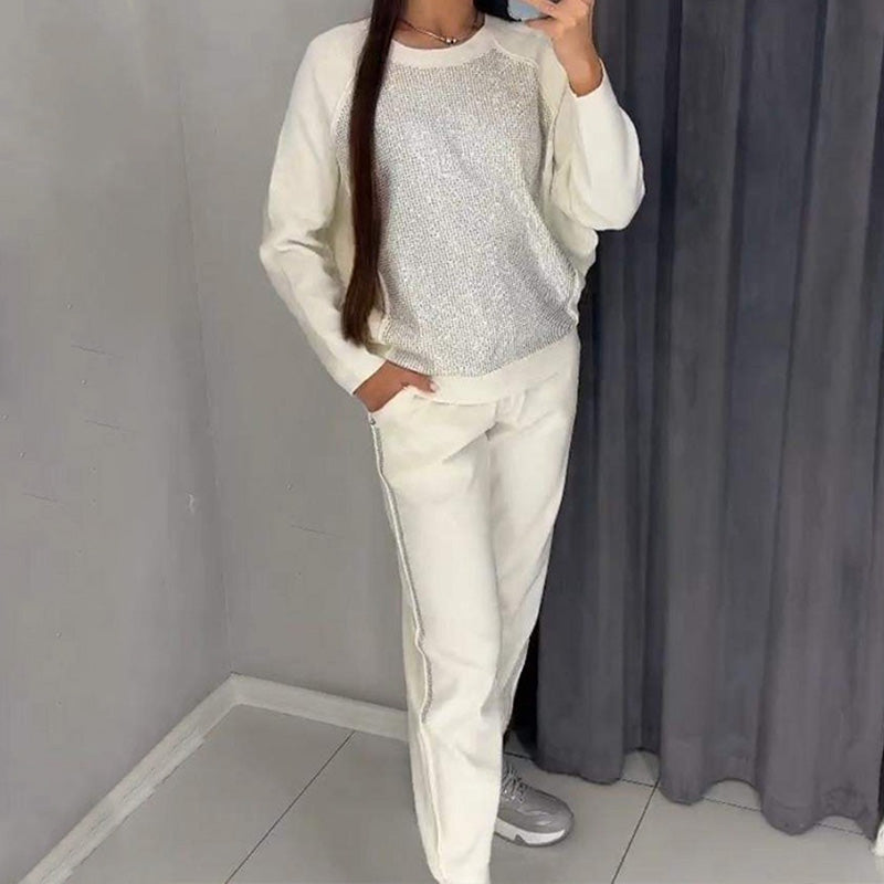 Giada - Dwuczęściowy zestaw bluza ze strasami i spodnie na co dzień dla kobiet